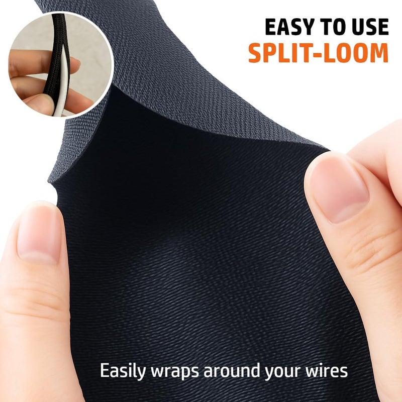 MGI SpeedWare Woven Mesh Split-Sleeve Wire Loom for High-Temperature Automotive Harness and Home Cable Management - 25 feet (1/4") - Image 2